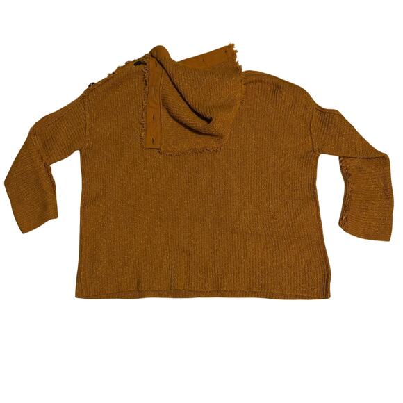 Free People On My Side Sweater Size SM Oversized Chunky Mustard Brown Pre-Owned - Picture 2 of 3